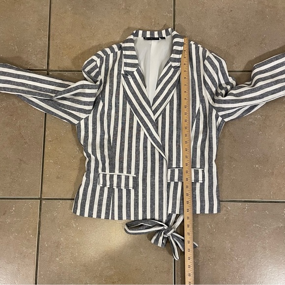 New York & Company Blazer Nautical Tie Waist Blue Striped Linen Blend Open Sz XL - Picture 7 of 7